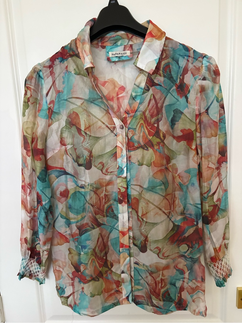 paparazzi Multicolor Watercolor Sheer Button-Up Blouse